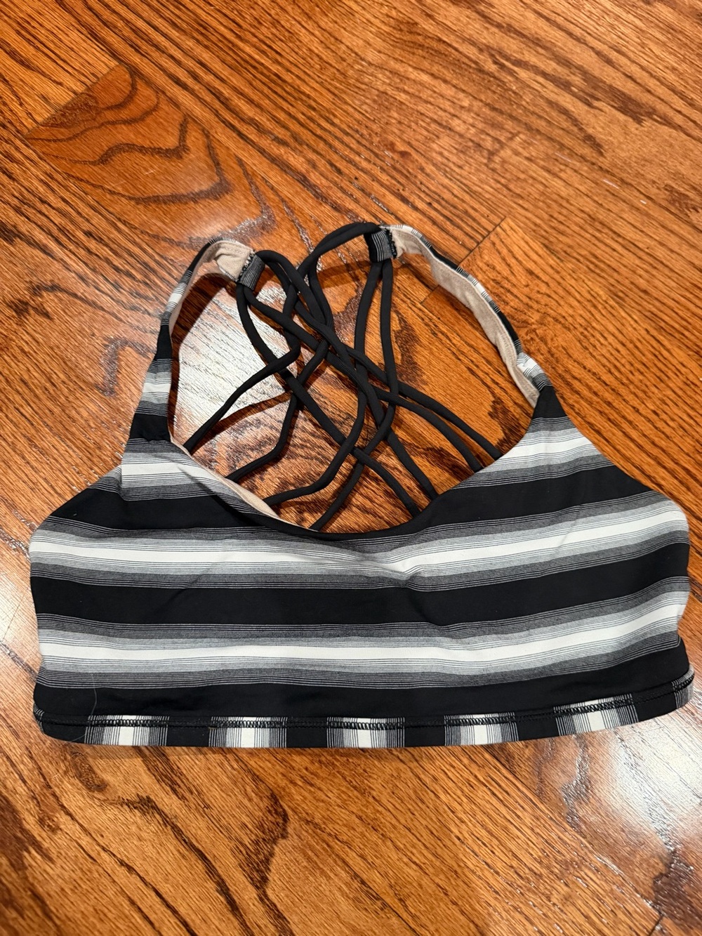 lululemon athletica Black,Gray and White Striped Strappy Sports Bra
